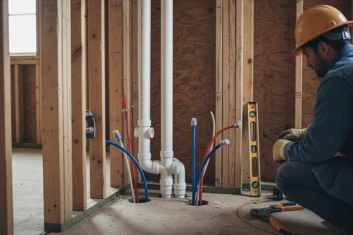 Drain and supply rough-in during Leak Detection in New London
